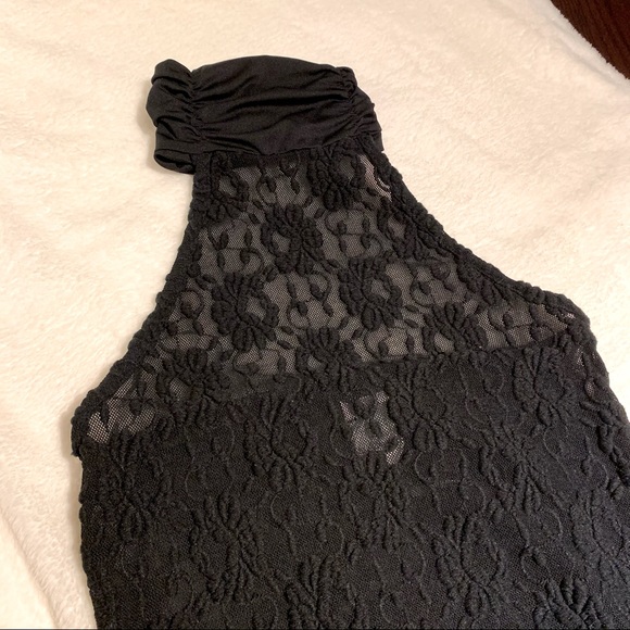 Halter Neck Open Back Transparent Lace Top - Picture 2 of 15